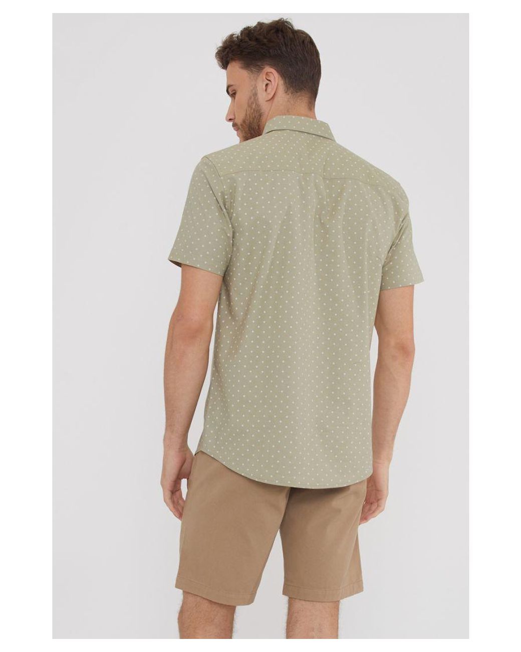 Threadbare Natural Light 'Leonardo' Cotton Diamond Print Short Sleeve Shirt for men