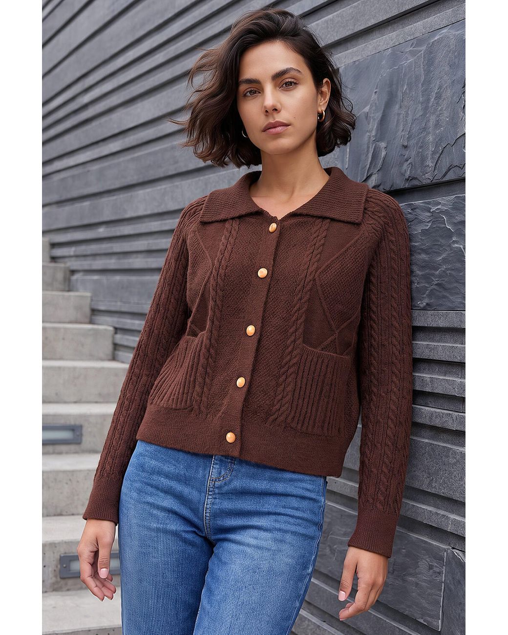 Roman Gray Chunky Cable Cardigan