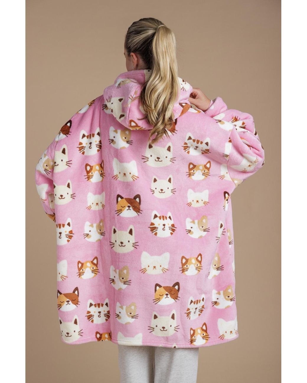 Tokyo Laundry Pink Illustrated Cat Print Sherpa Hooded Blanket