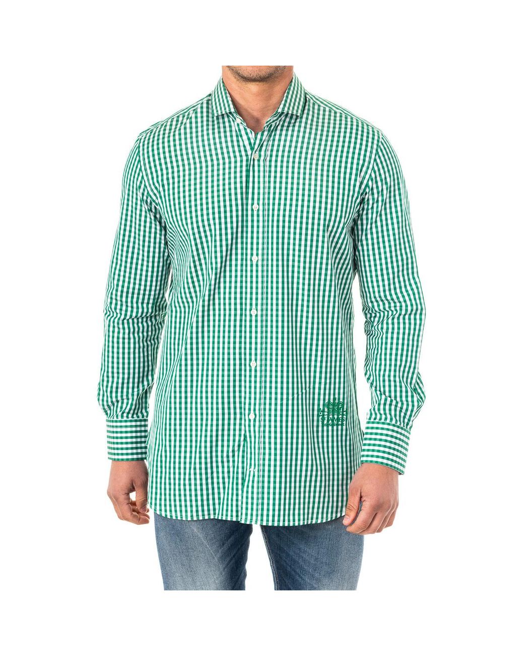 La Martina Green Long Sleeve Shirt With Lapel Collar Hmcj06 for men