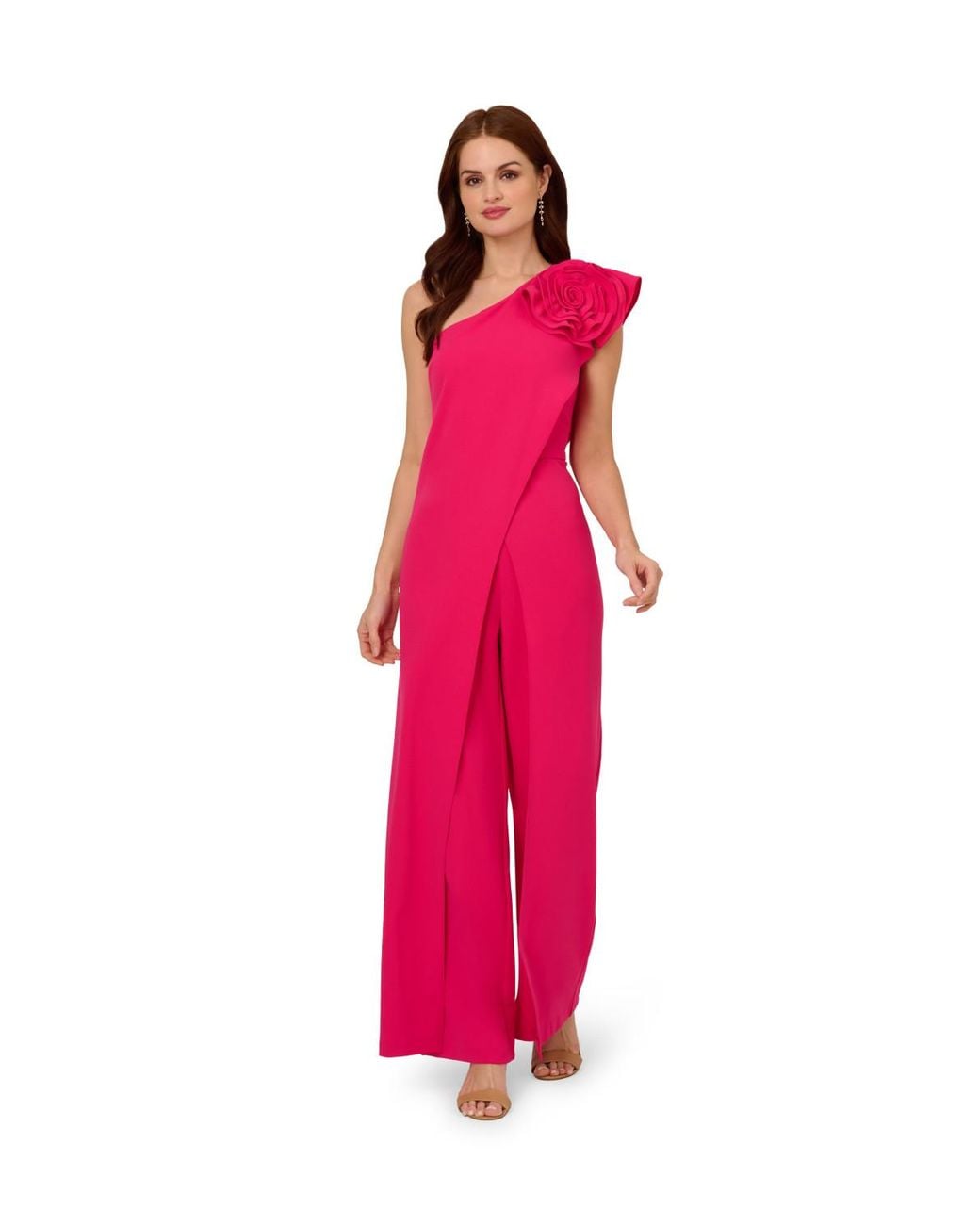 Adrianna Papell Pink One Shoulder Rosette Jumpsuit