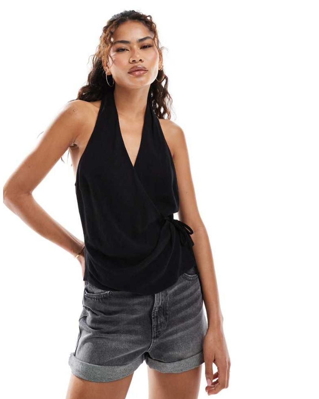 ASOS Black Sleeveless Wrap Tie Side Top