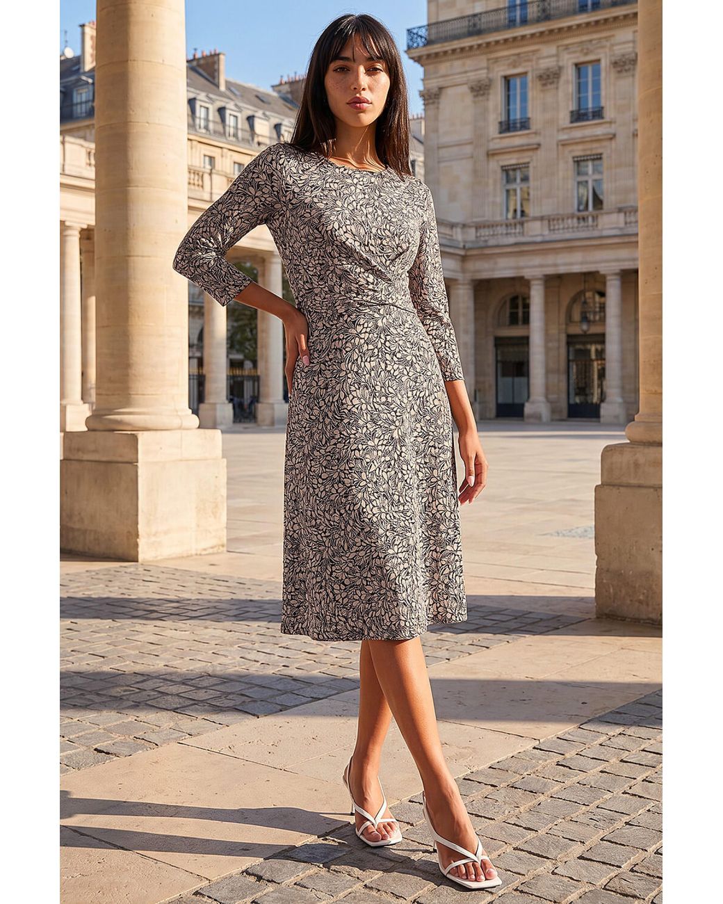 Roman Brown Petite Twist Front Dress