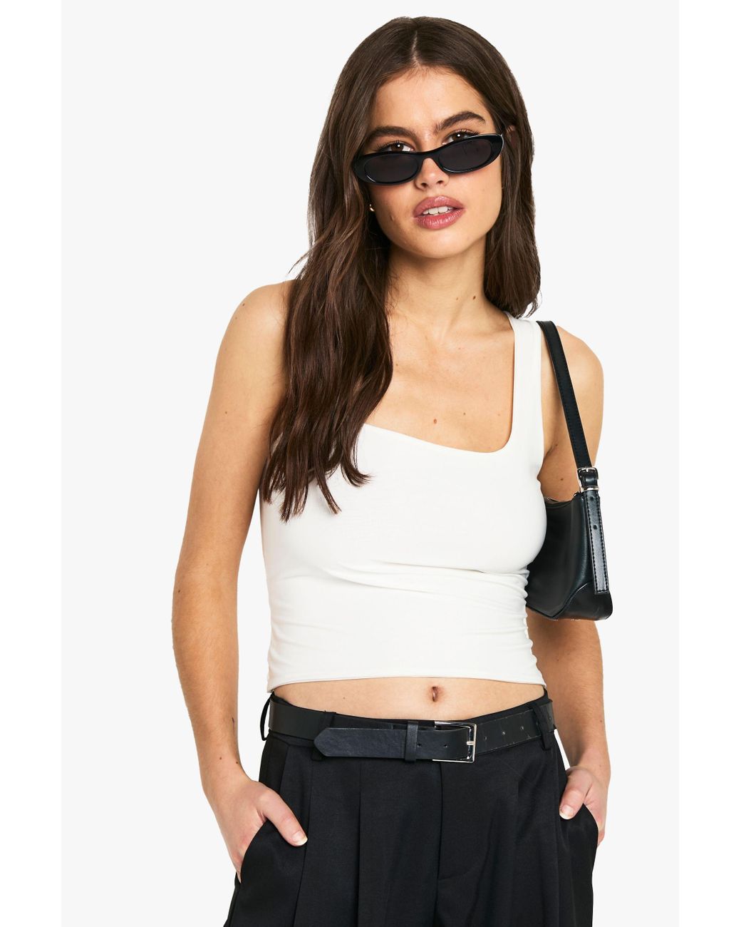 Boohoo Double Layer Slinky Square Neck Vest Top in White Lyst UK