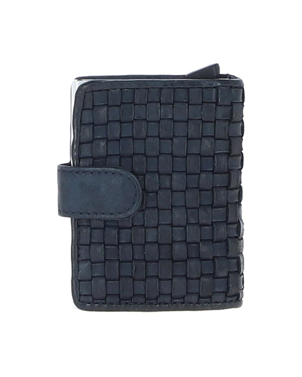 Ashwood Leather Blue 'La Perfetto' Metal & Woven Card Wallet Case