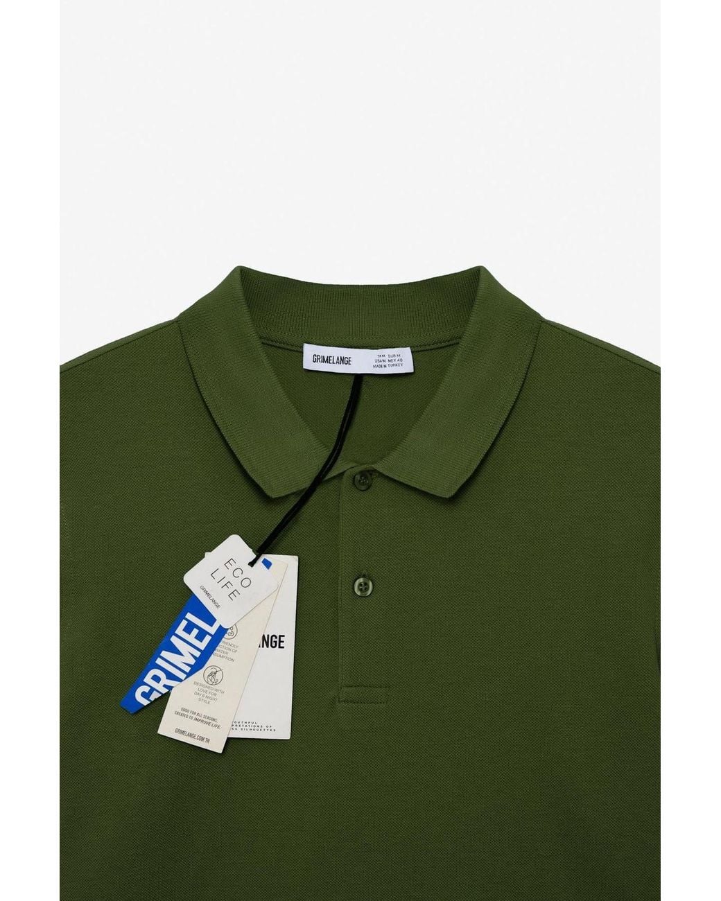 Grimelange Green Polo Collar Button T-Shirt for men