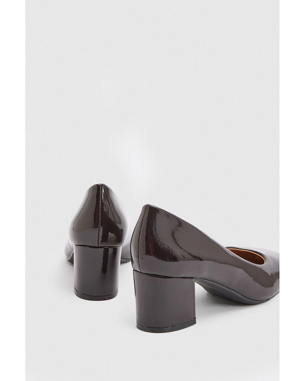 Good for the Sole White Bonita Faux Patent Leather Medium Block Heel Court Shoes