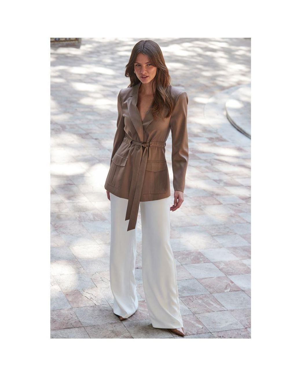 Sosandar Brown Taupe Satin Belted Blazer