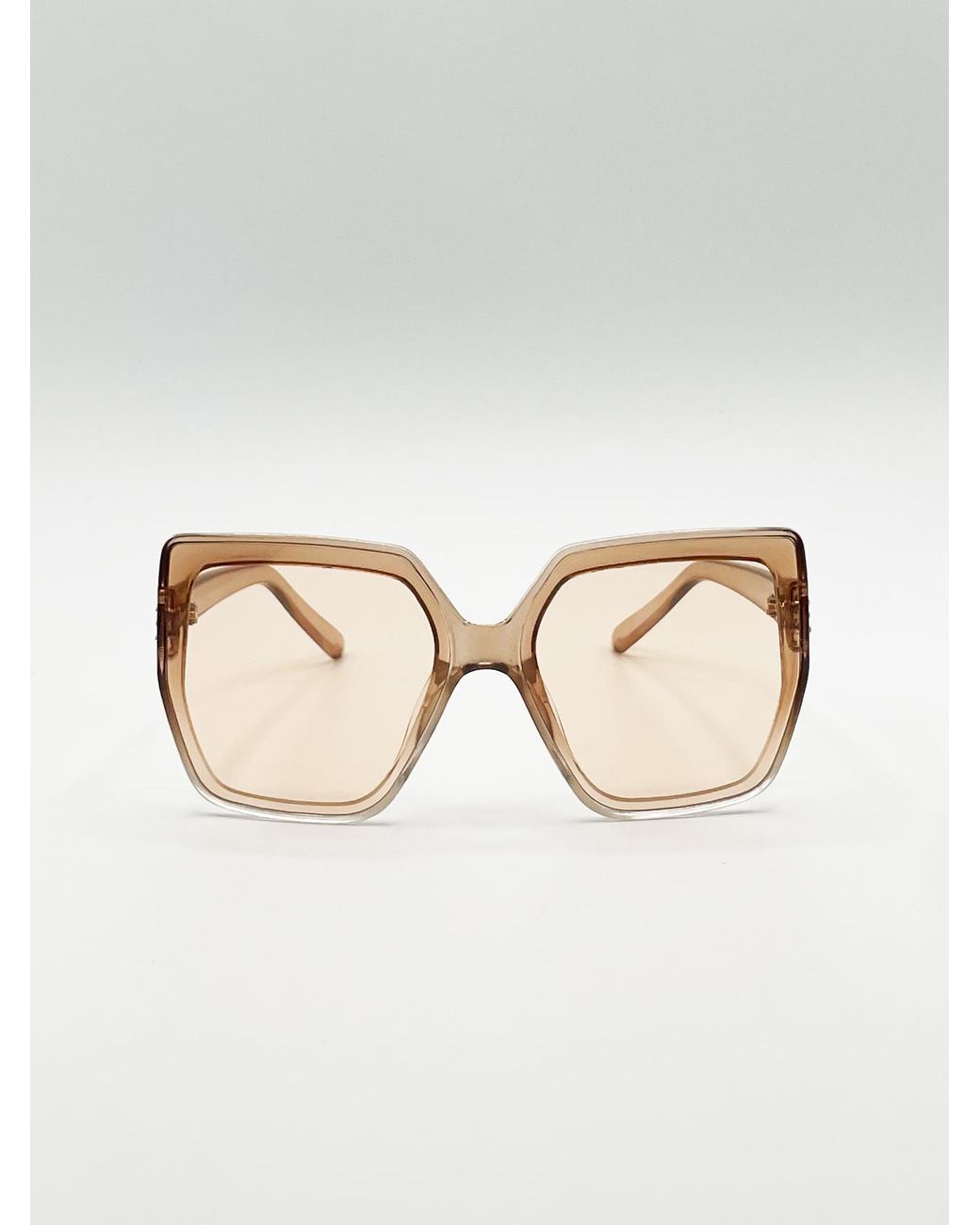 SVNX Natural Oversize Cateye Sunglasses With Diamante Detail