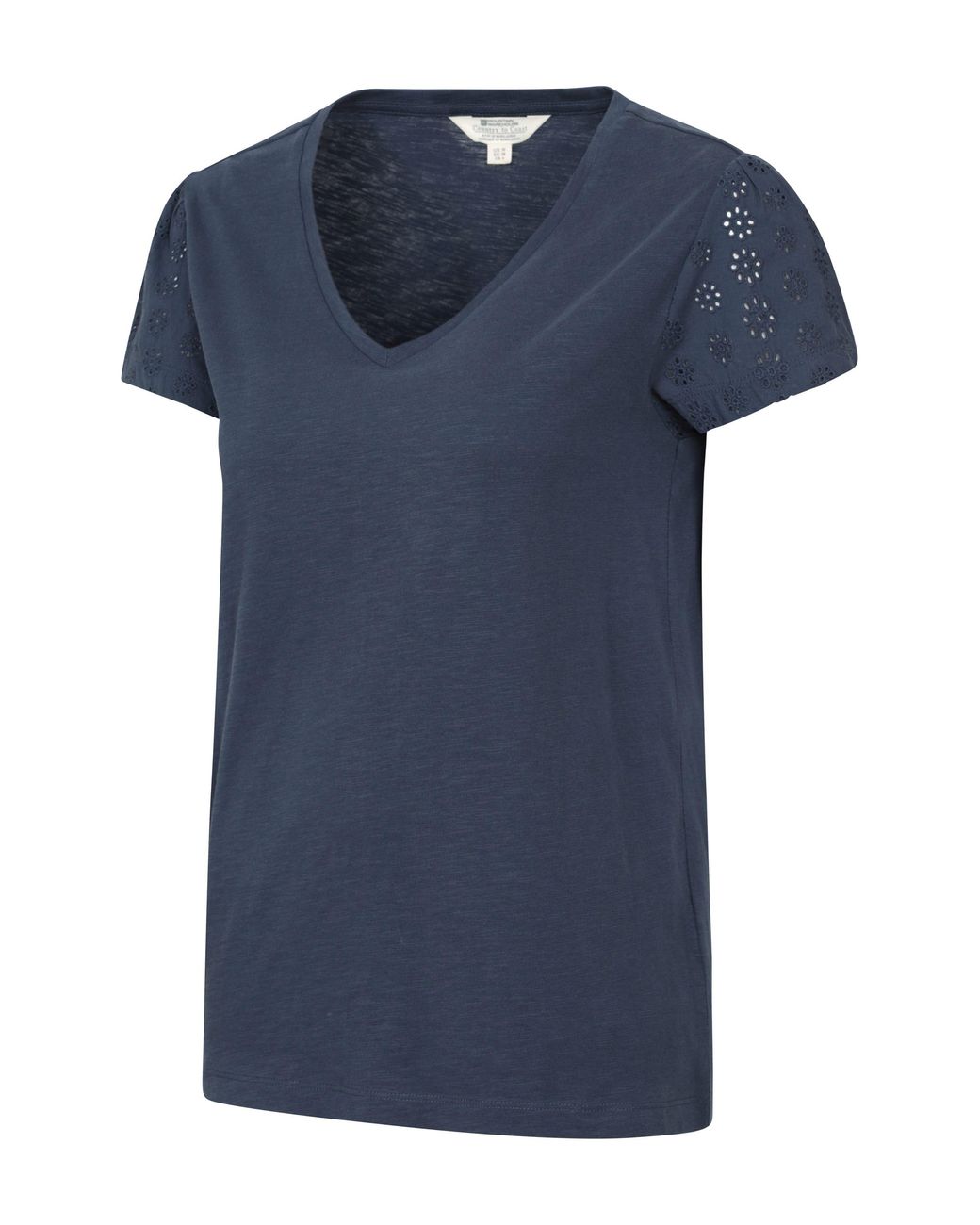 Mountain Warehouse Blue 'Malaga' Broderie T-Shirt Lightweight Casual Soft Summer Fashion Top Cotton