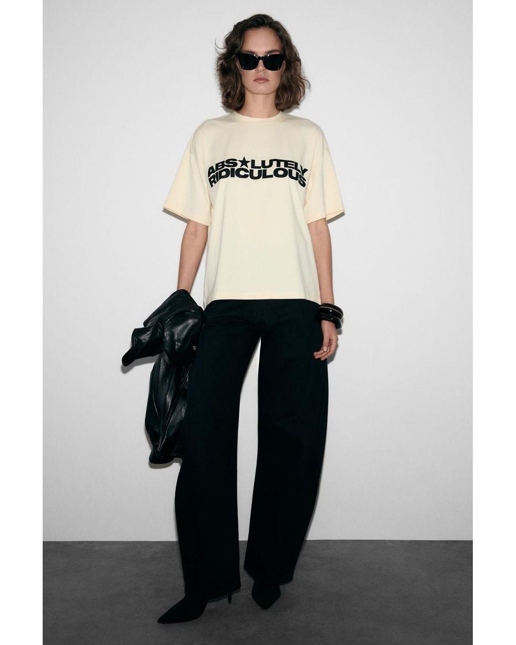 Grimelange Black Oversized Crew Neck Printed T-Shirt