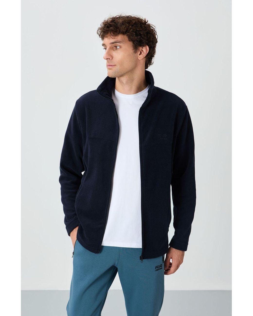 TOMMY LIFE Blue Plush Zip-Front Sweatshirt for men