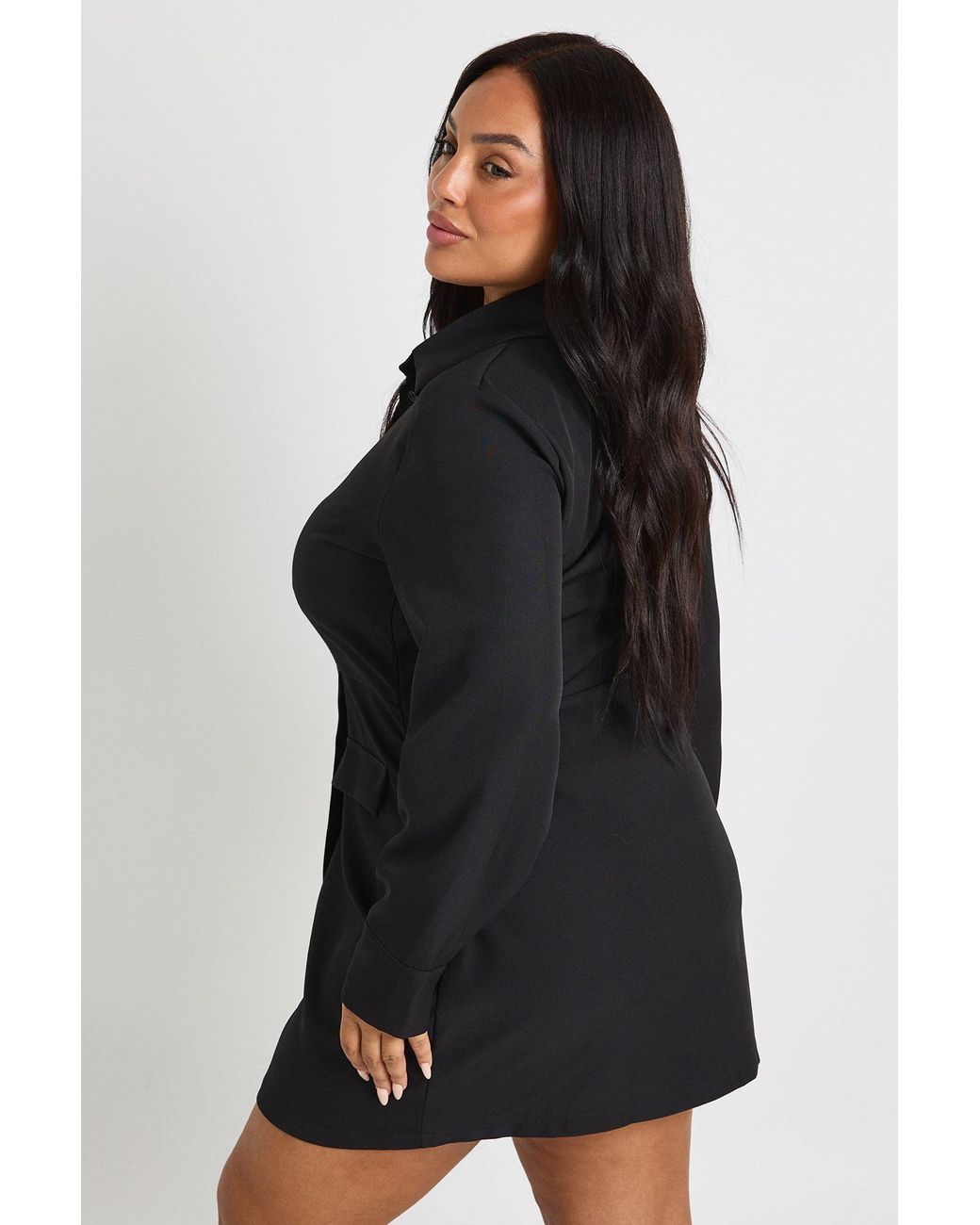 Boohoo Black Plus Woven Wrap Shirt Dress