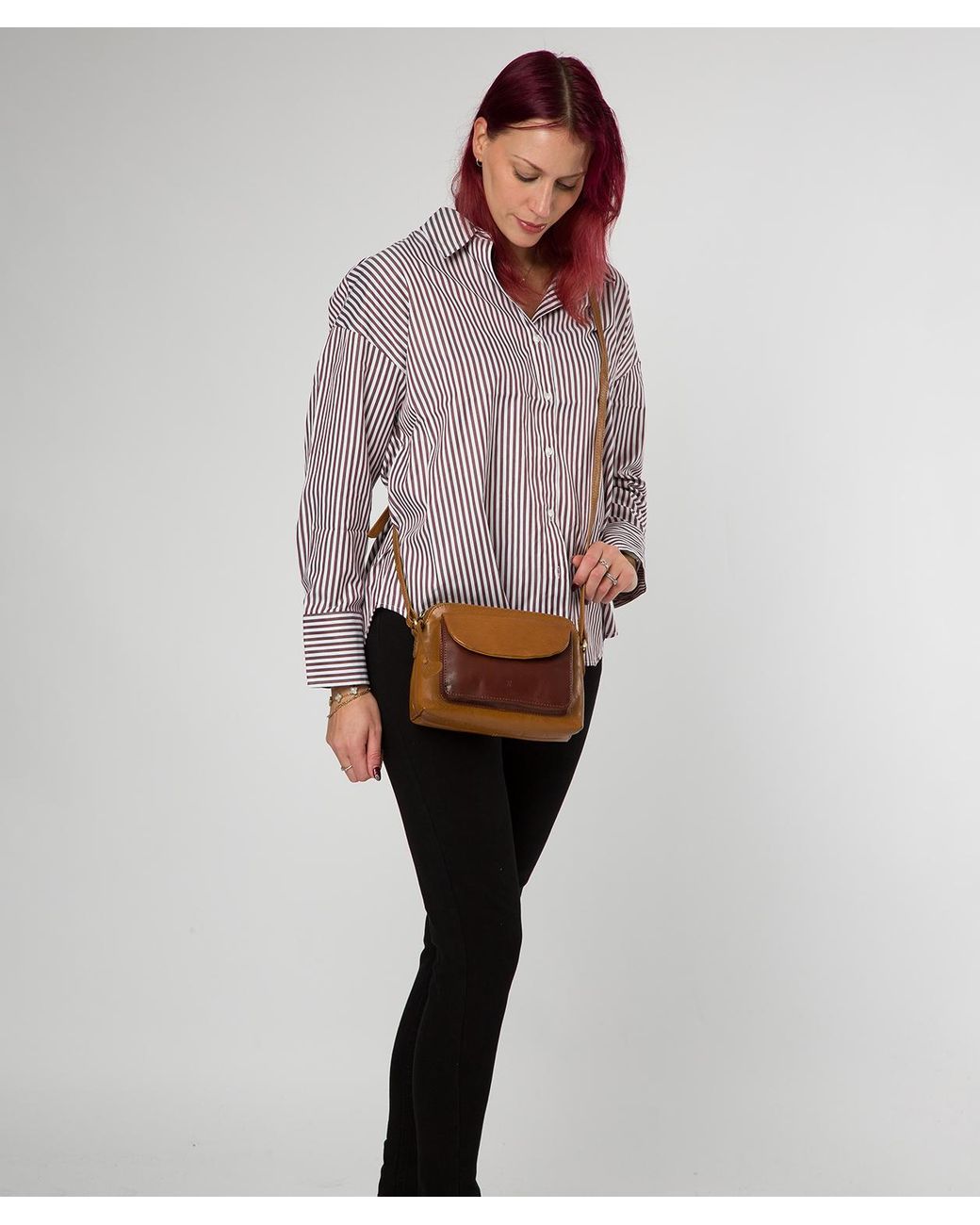 NiNa Amora Brown 'Estella' Conker & Dark Tan Leather Cross Body Bag