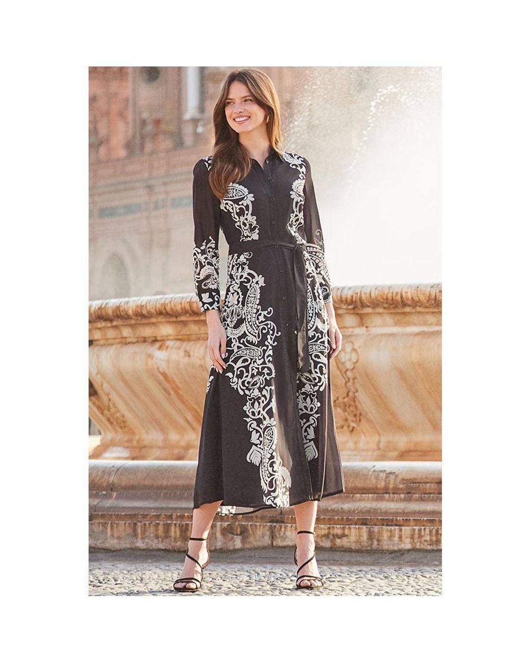 Sosandar Black Floral Print Belted Midi Shirt Dress