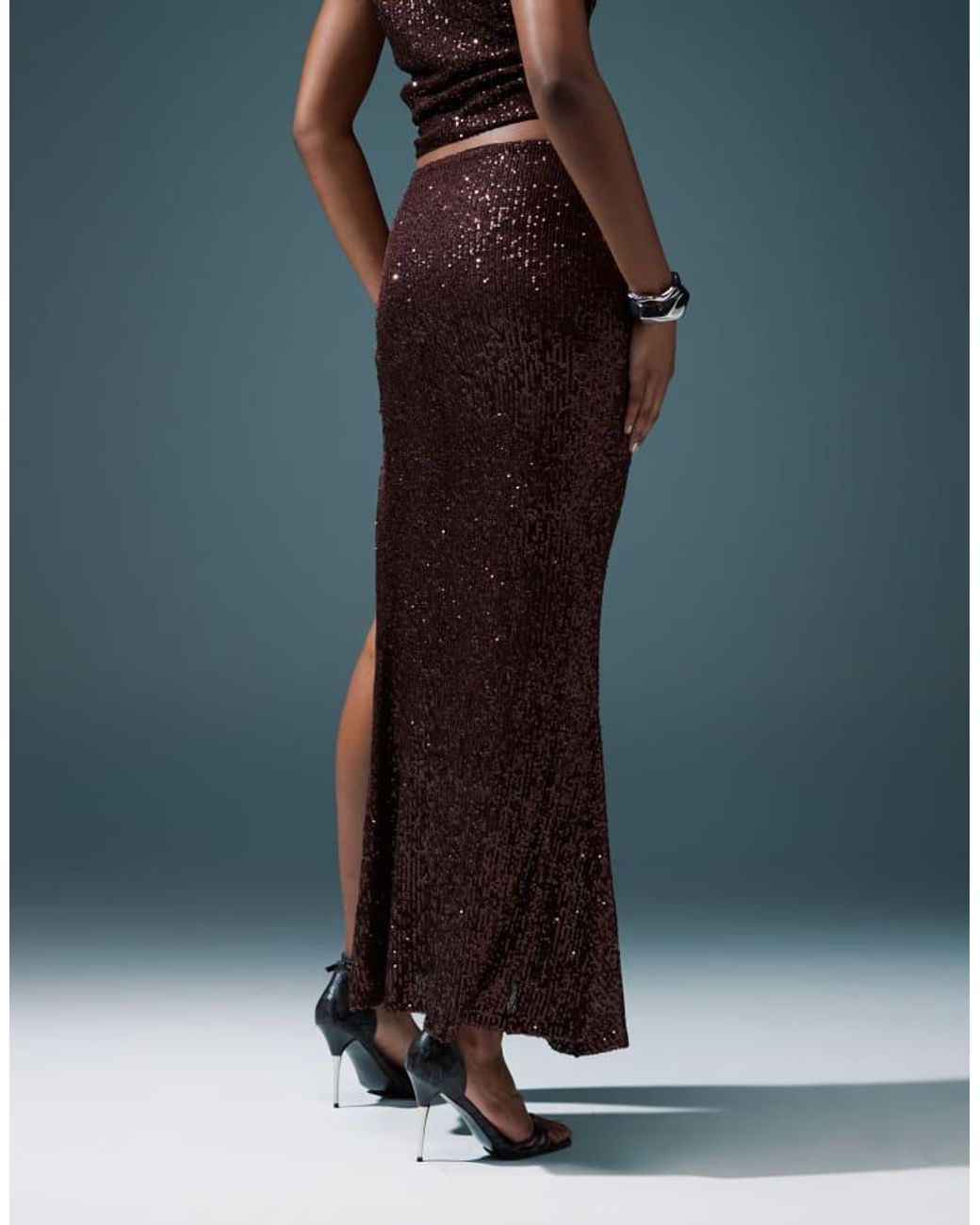 ASOS Blue Co-Ord Sequin Maxi Skirt With Split