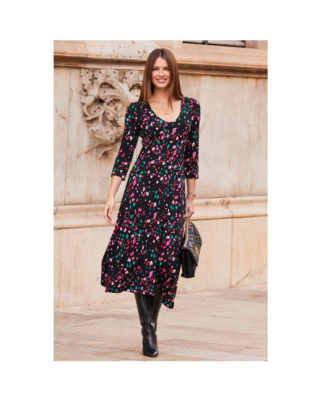 Sosandar Black Animal Print Jersey Midi Dress