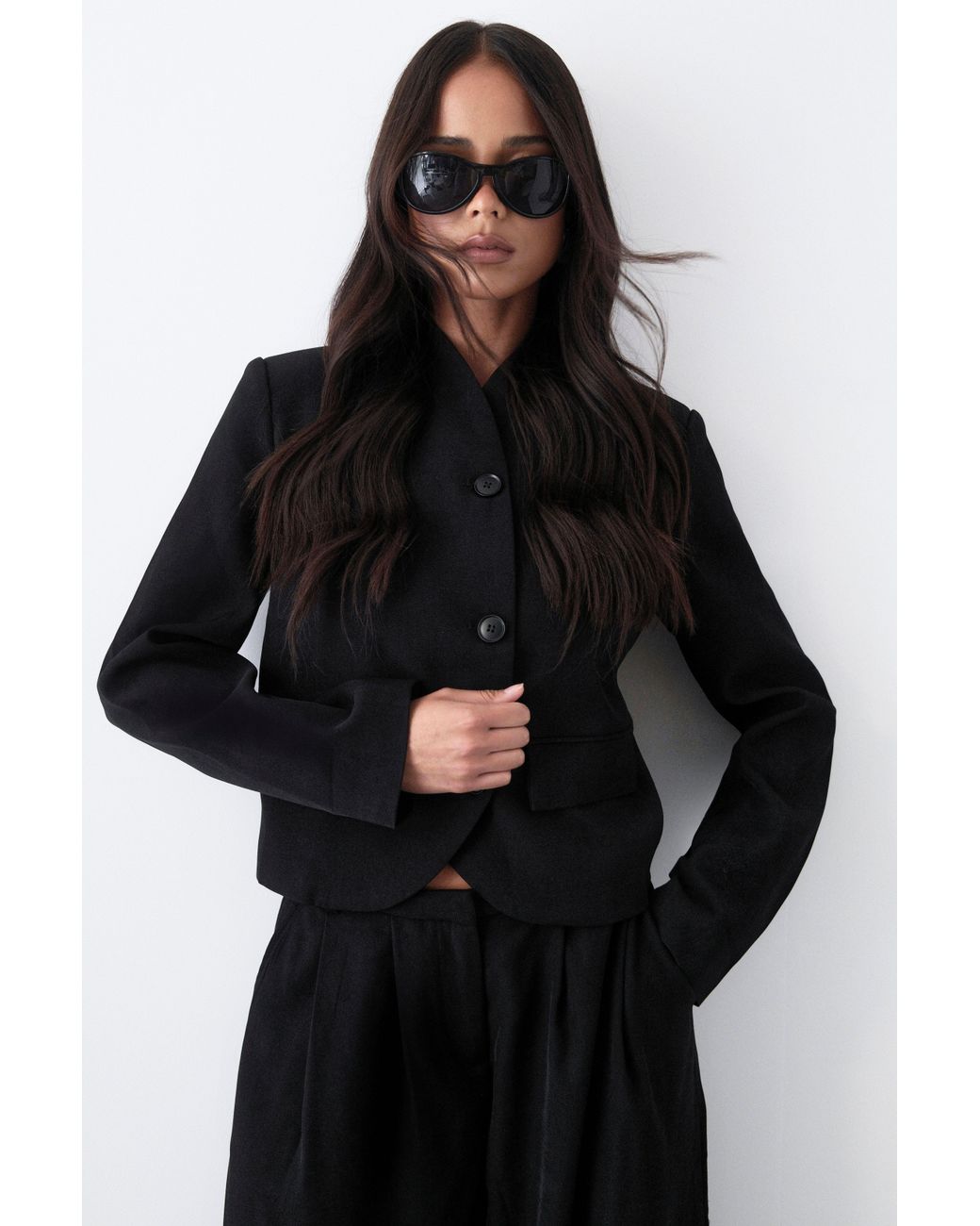 Boohoo Black High Neck Curved Boxy Blazer
