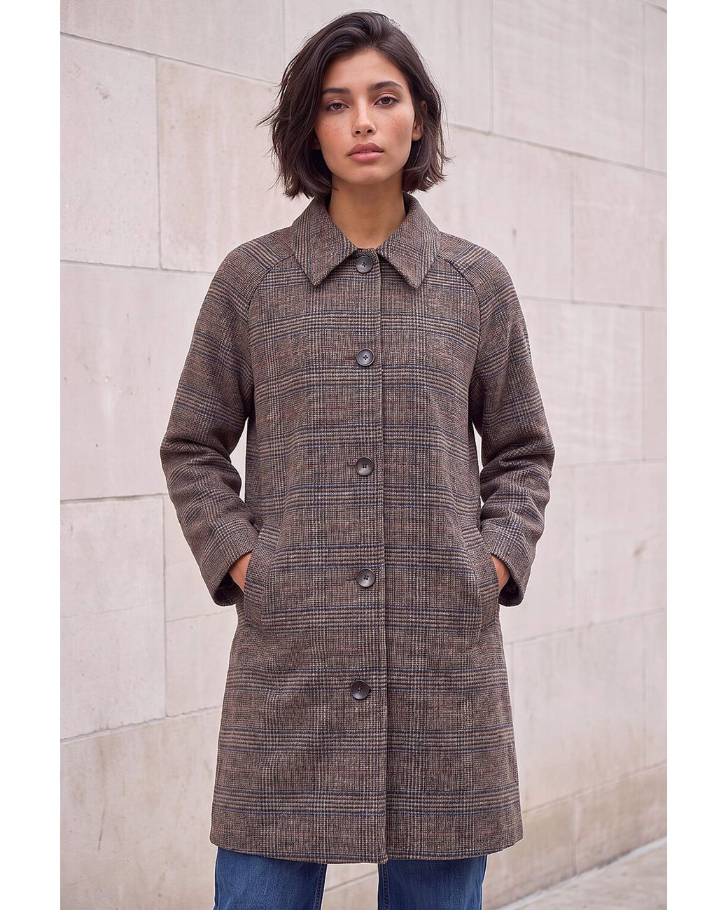 Roman Brown Petite Check Coat