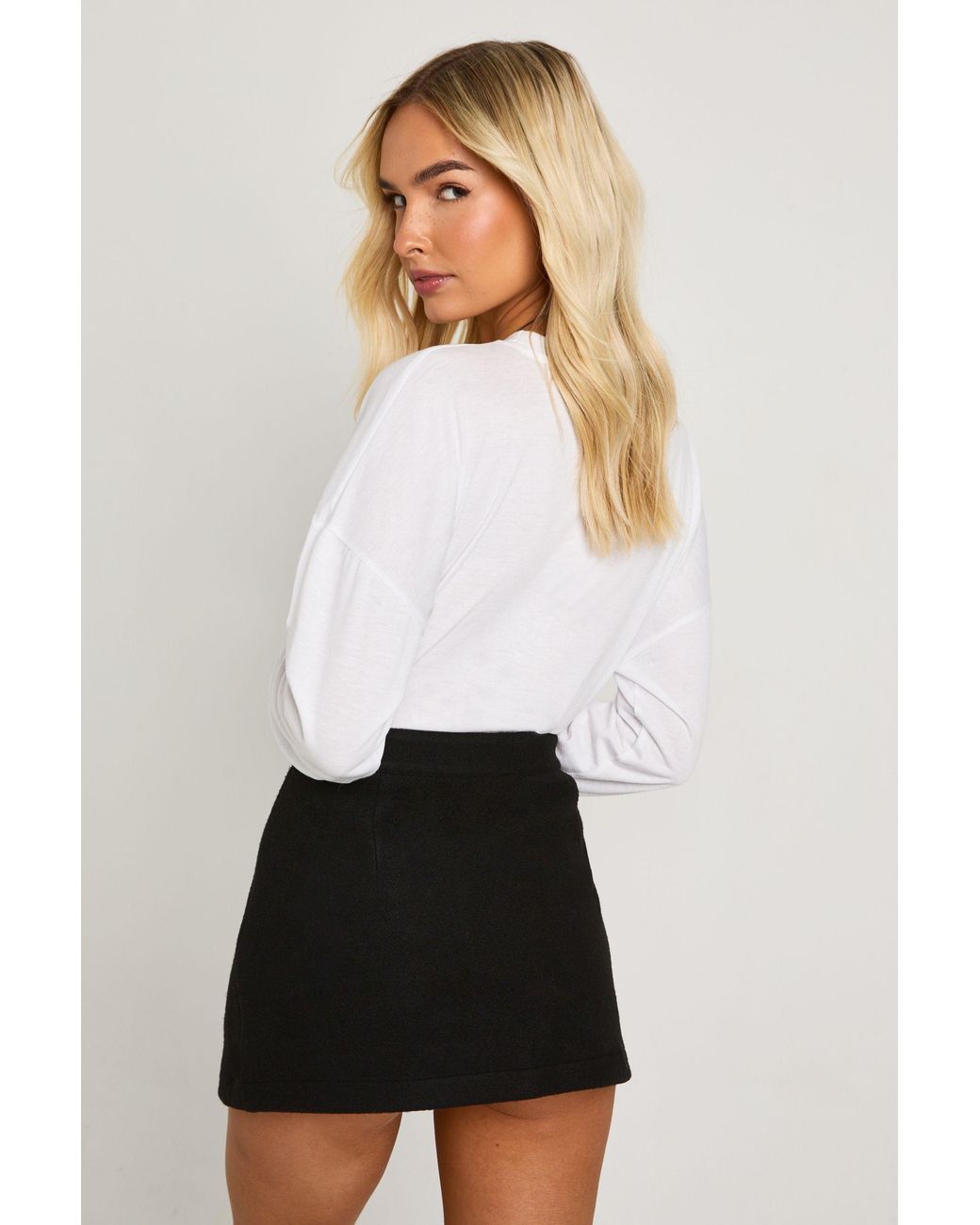 Boohoo White Wool Mini Skirt