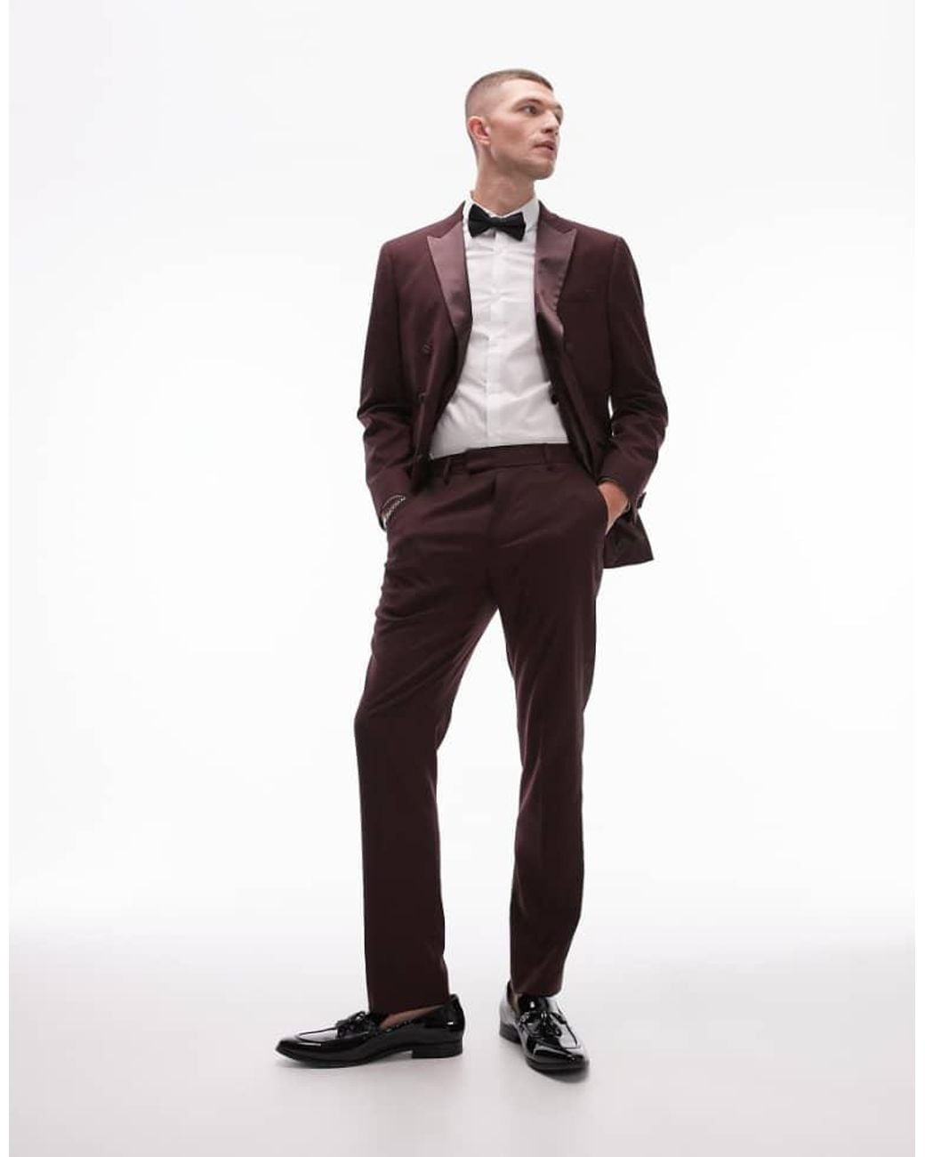 Topman Red Premium Slim Tux Suit Trouser for men
