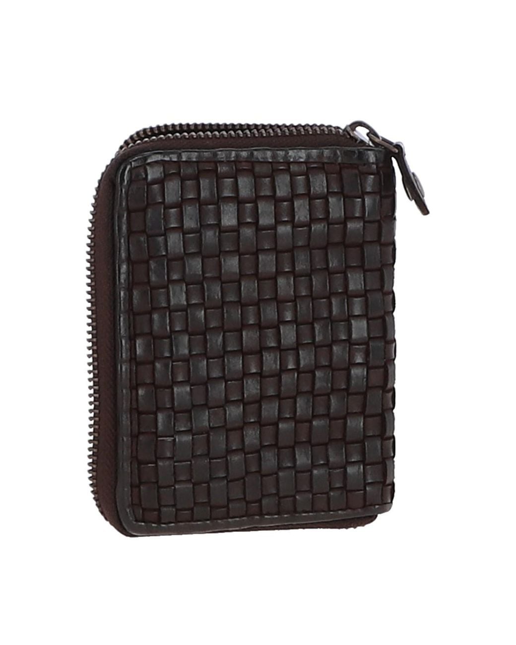 Ashwood Leather Black Vintage Woven Zip Around Small 6 Card Coin Purse