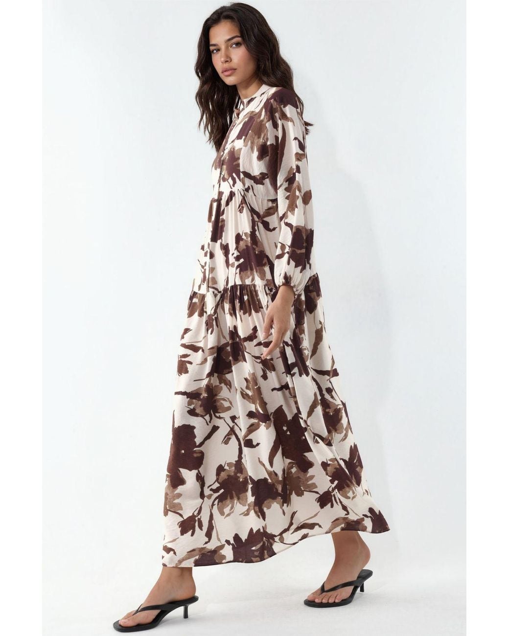 Bigdart White Floral Maxi Dress With Mandarin Collar