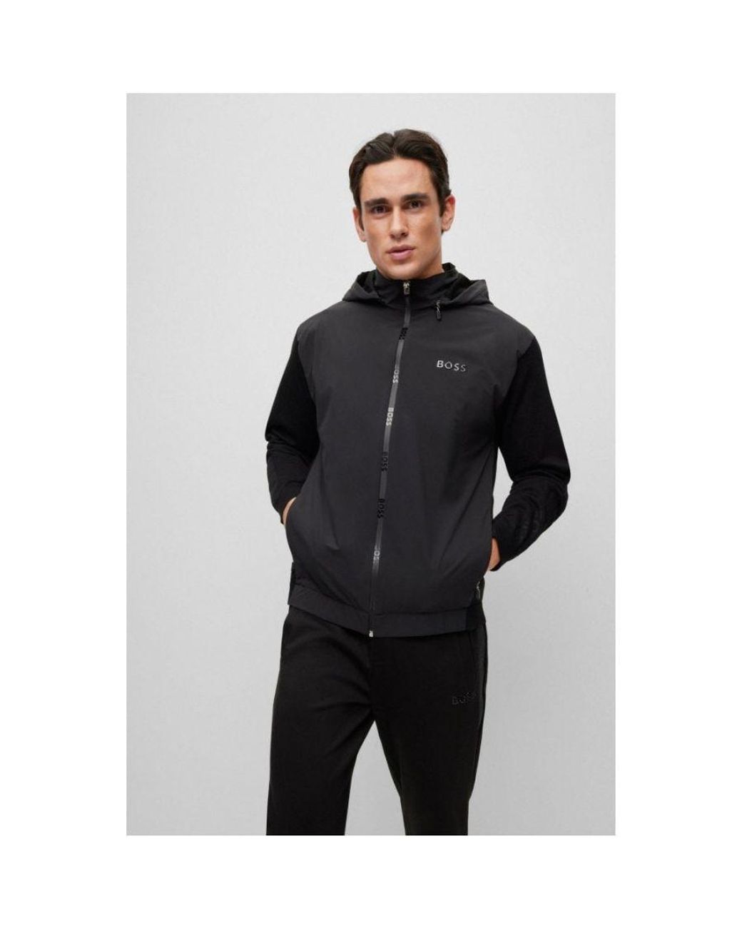 BOSS by HUGO BOSS Green Zimor Full Zip Hoodie in Black for Men | Lyst UK