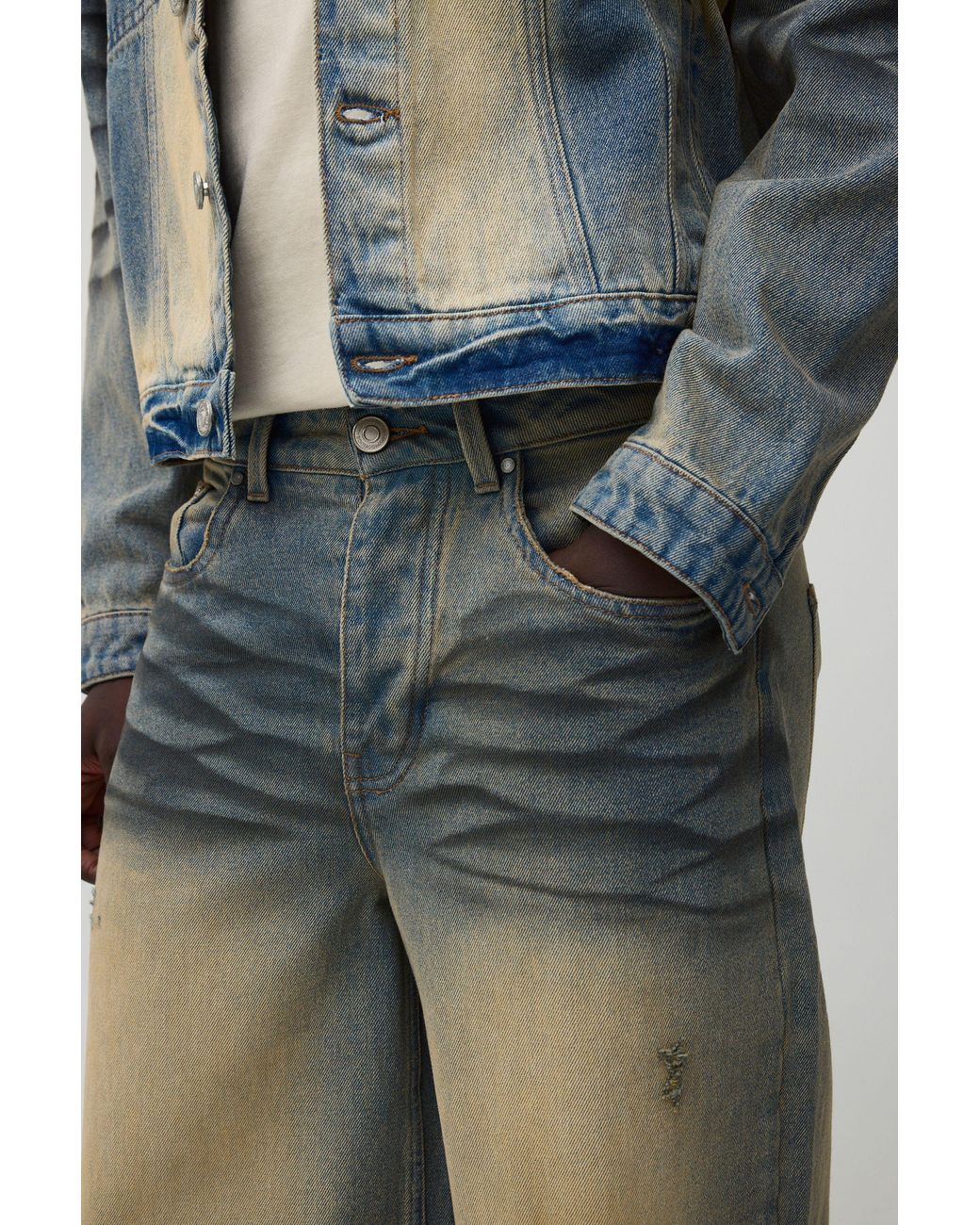 BoohooMAN Gray Baggy Extreme Washed Bleached Jeans for men