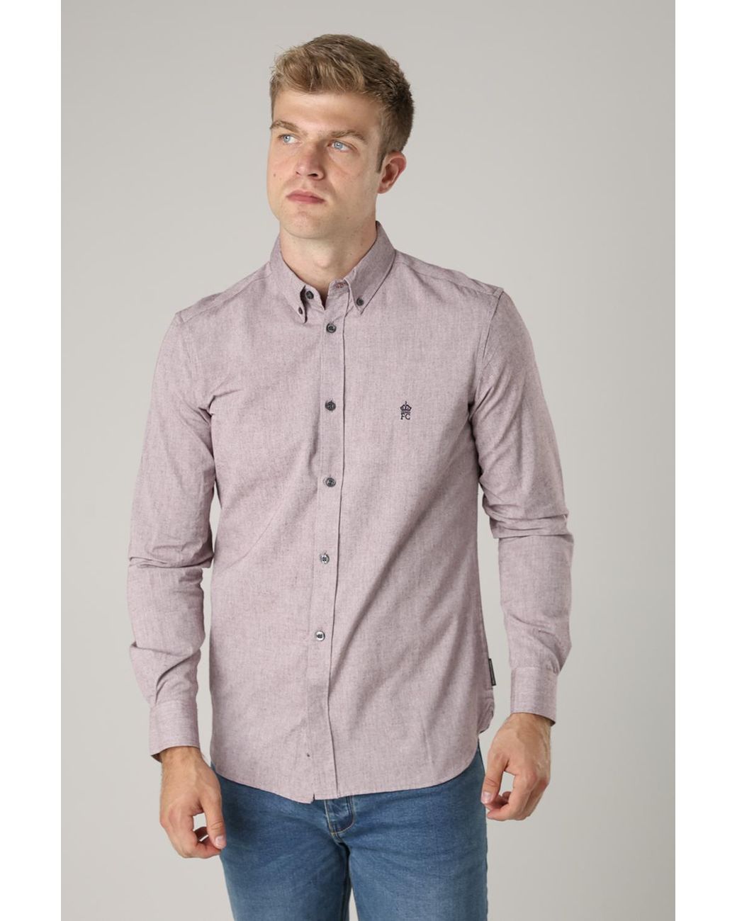 French Connection Red Cotton Long Sleeve Oxford Shirt for men