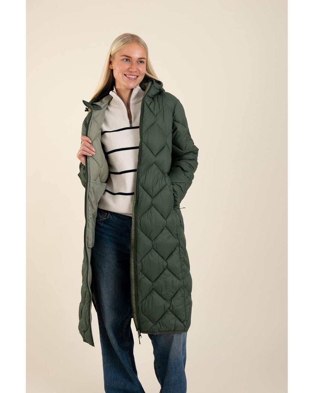 Harvey & Jones Green Lightweight Water Resistant Longline Quilted Jacket