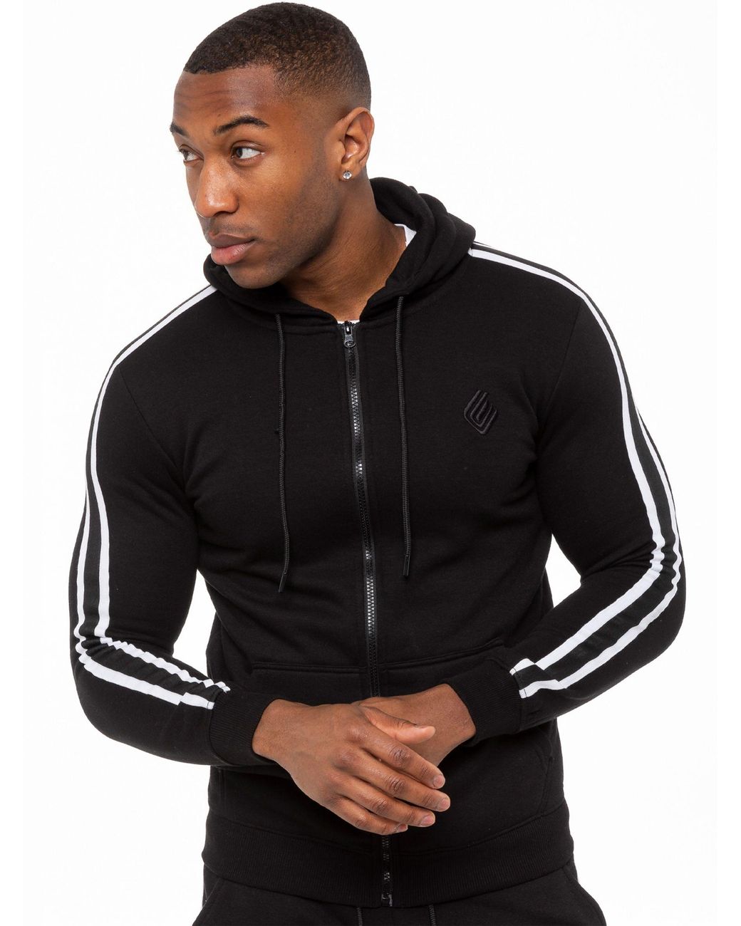 Enzo Black Zip Up Hoodie With Tape for men
