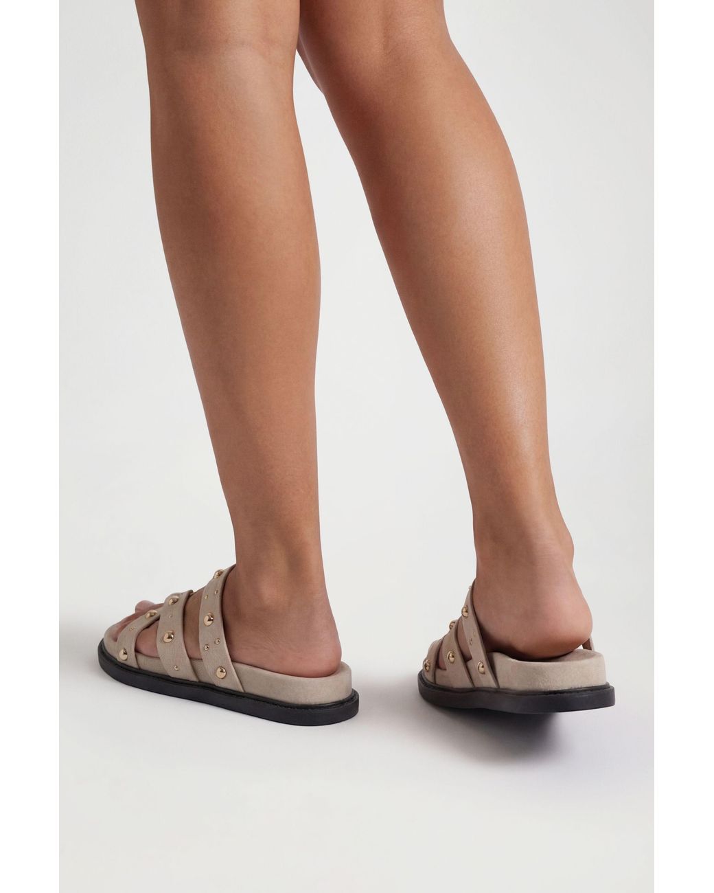 Boohoo Brown Wide Fit Faux Suede Stud Detail Footbed Sliders