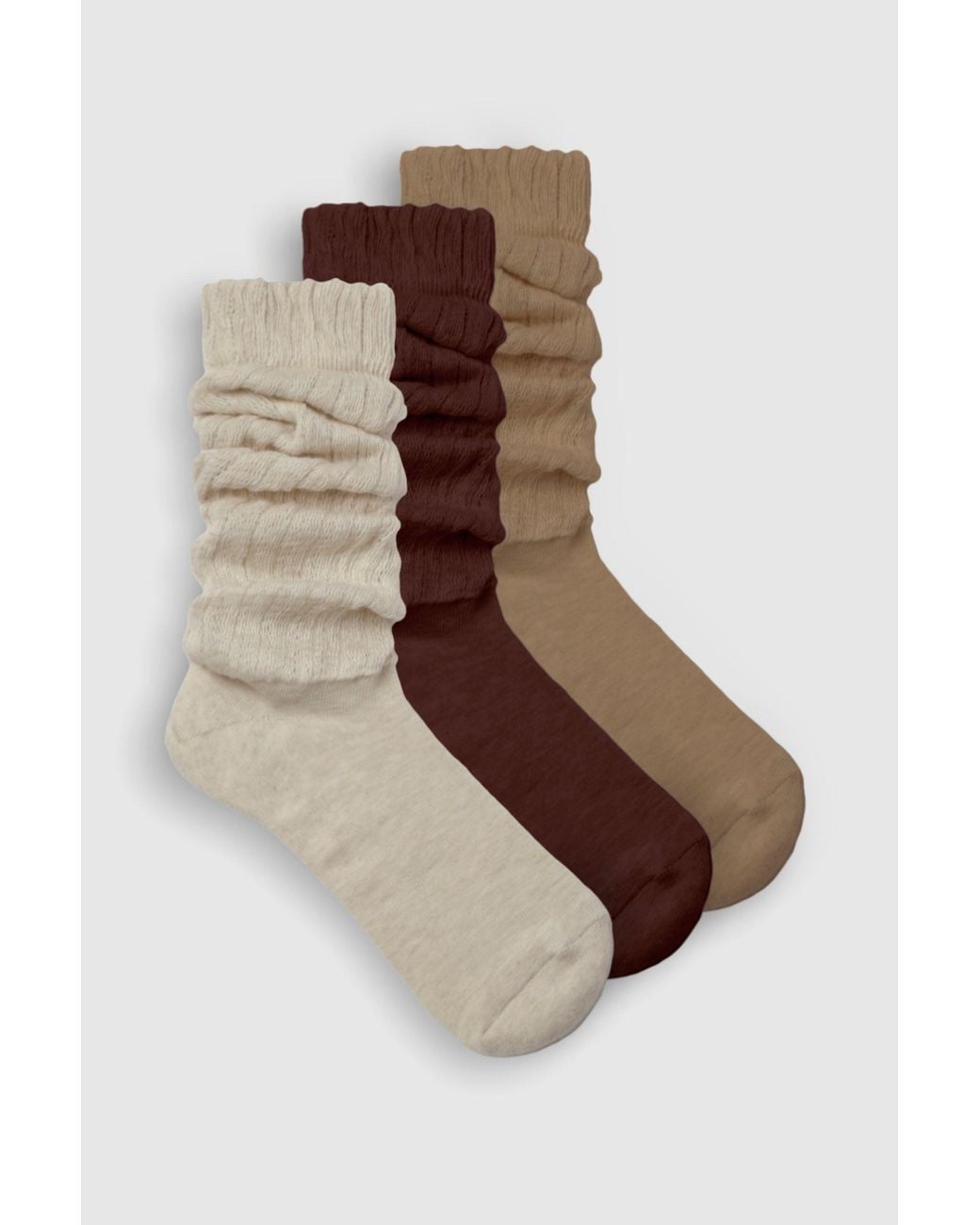 Boohoo Brown 3 Pack Soft Ribbed Slouchy Socks