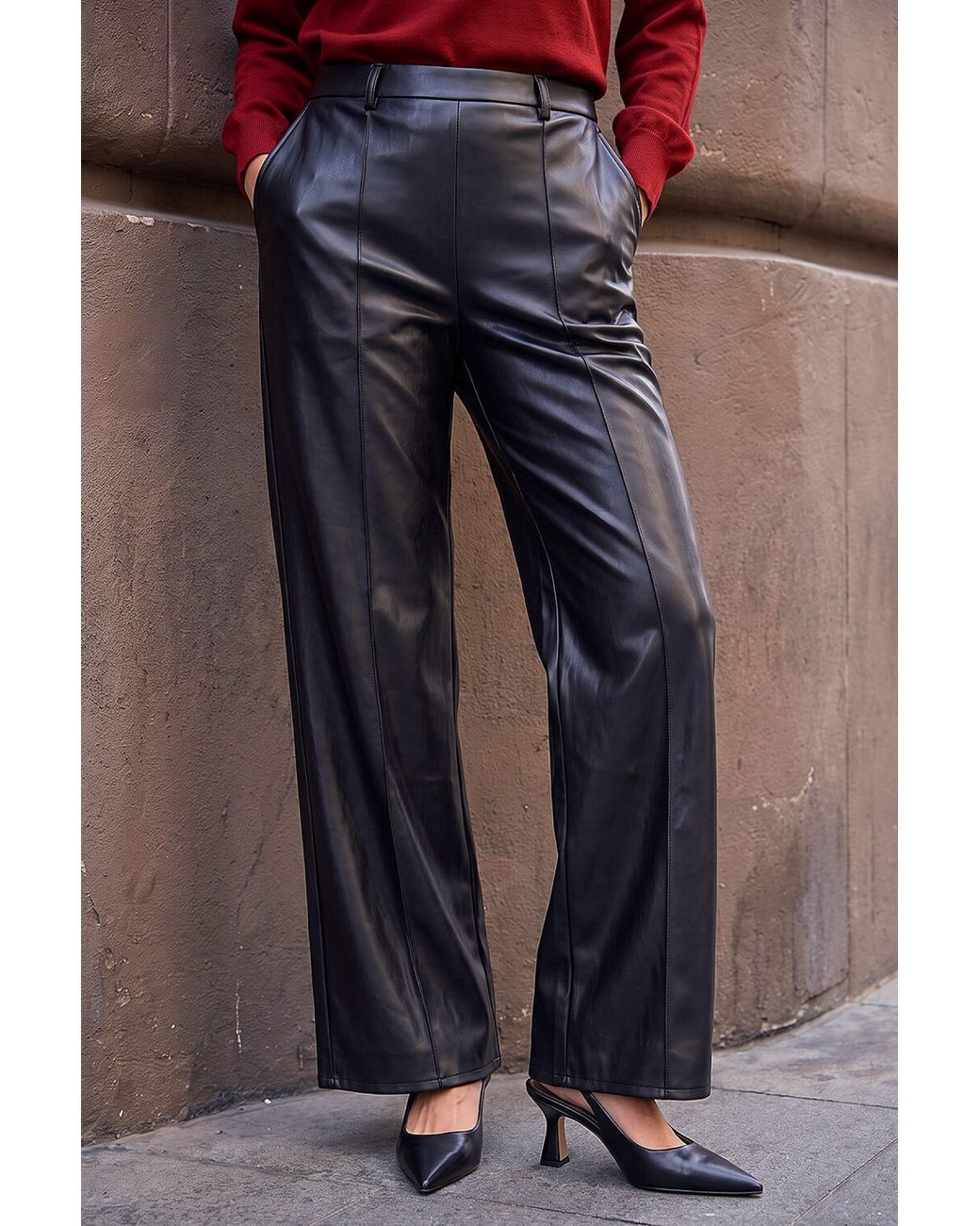 Roman Black Pintuck Faux Leather Trouser