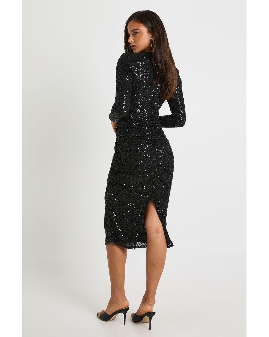 Boohoo Black Sequin Ruched Midaxi Dress