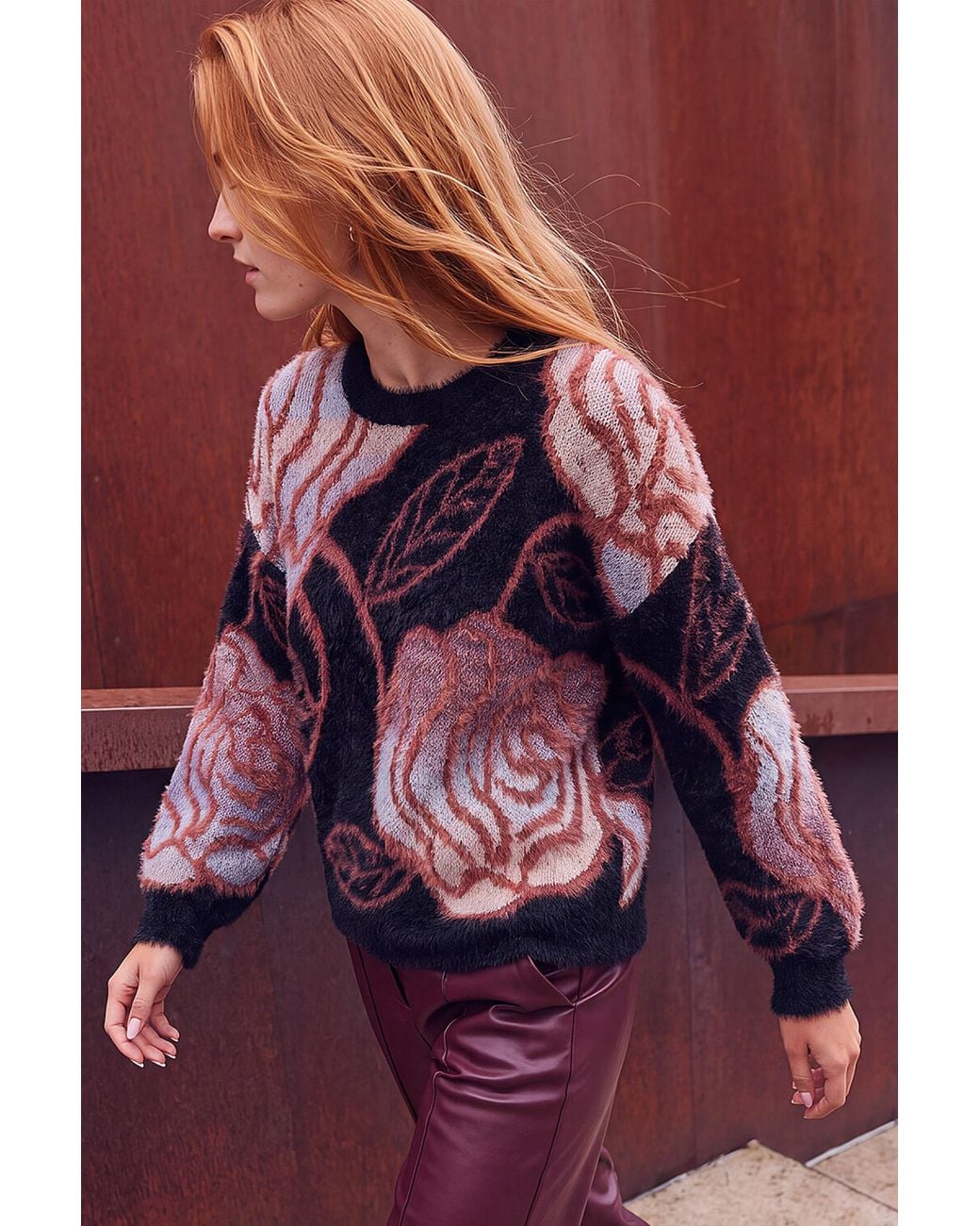 Roman Purple Floral Fluffy Knit Jumper