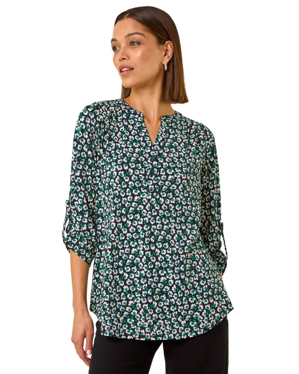 Roman Green Floral Print 3 Button Shirt