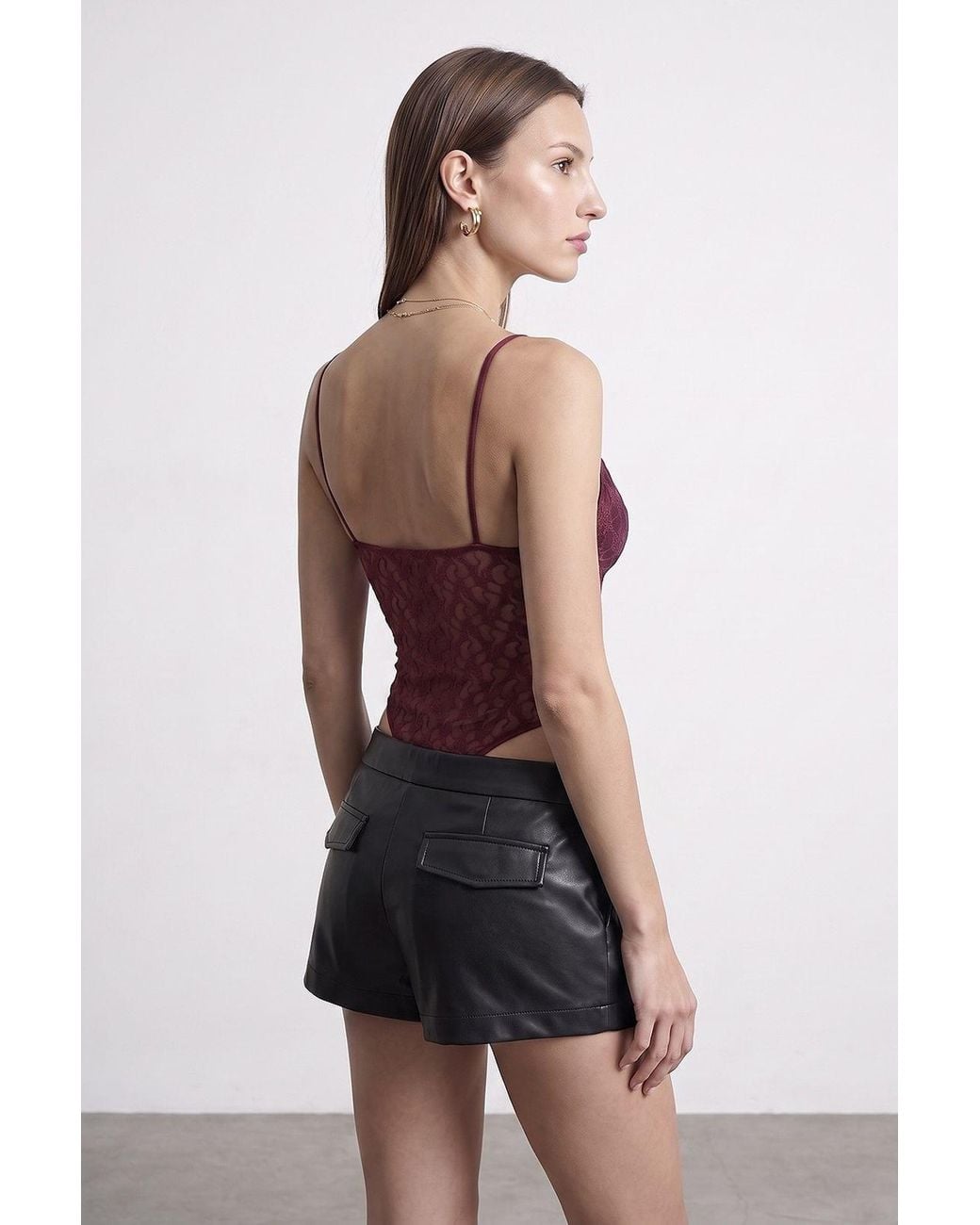 Dilvin Red Lace Sleeveless Bodysuit Blouse