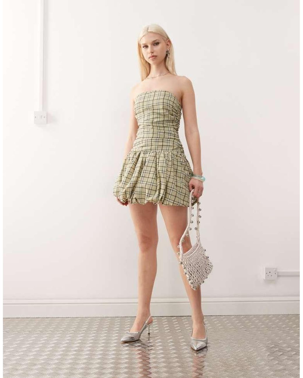 Amy Lynn Green Bandeau Puffball Mini Dress