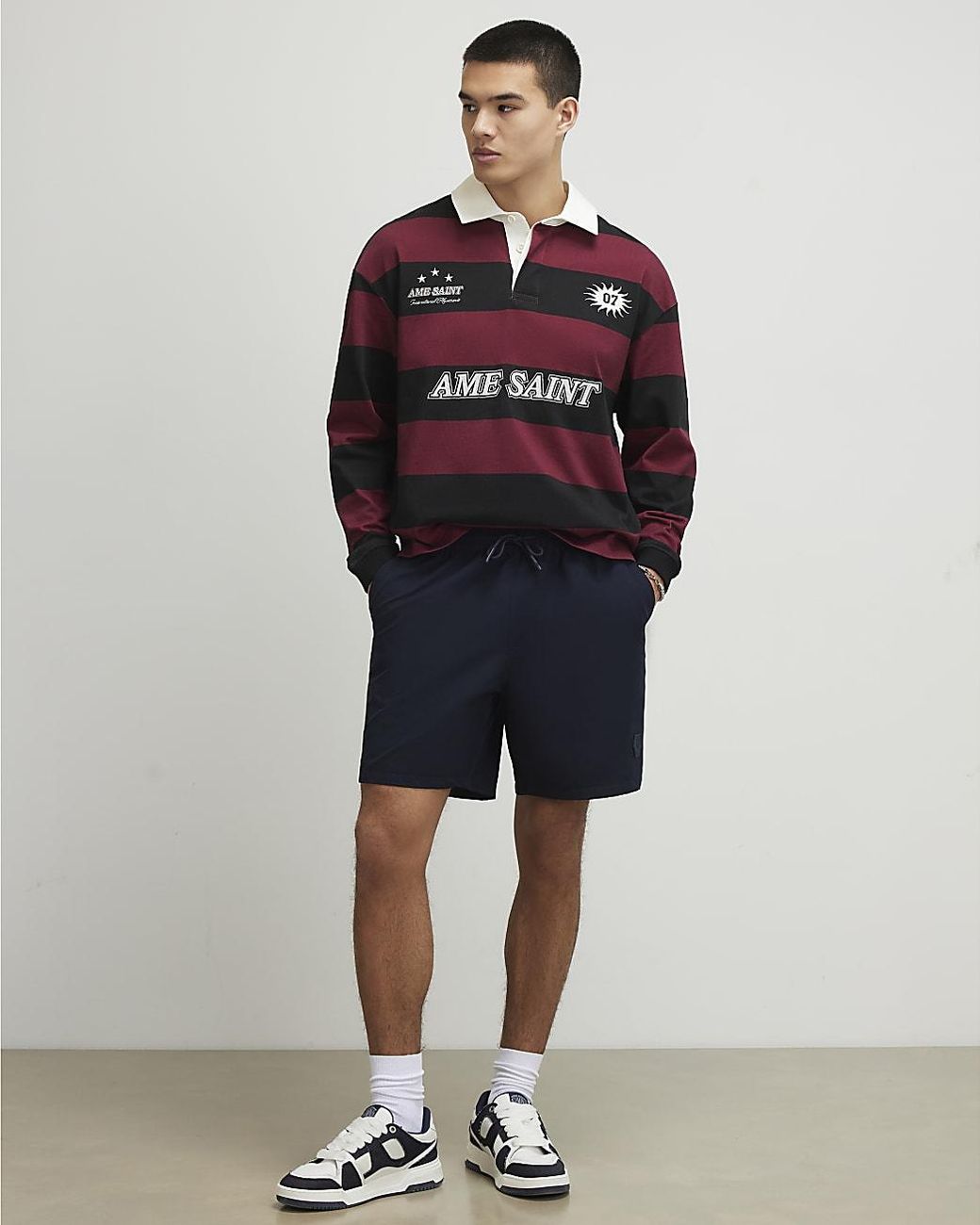 River Island Black Shorts Regular Fit Ripstop Elasticated Nylon for men