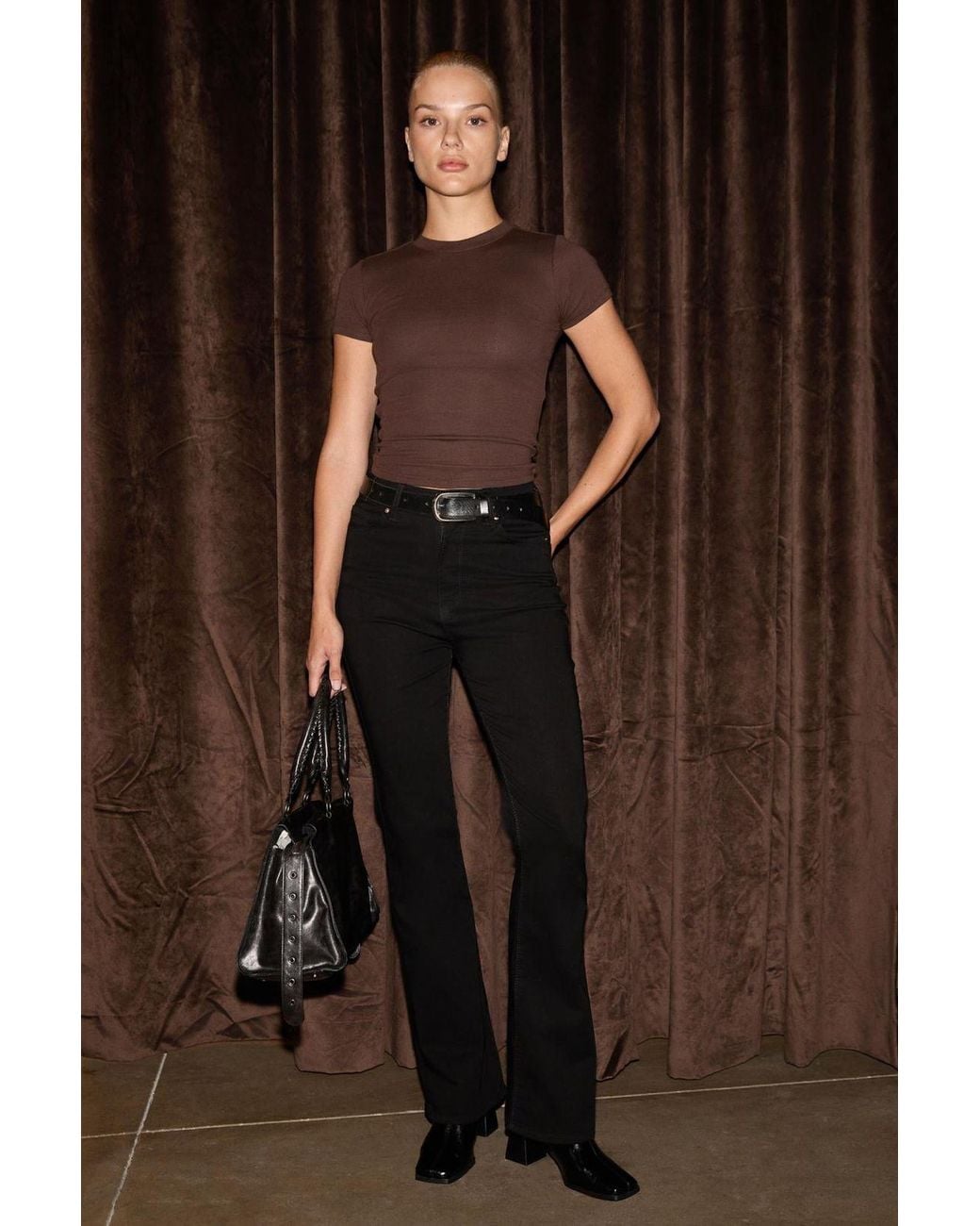 Grimelange Brown Straight Fit Jeans With Front Fastening