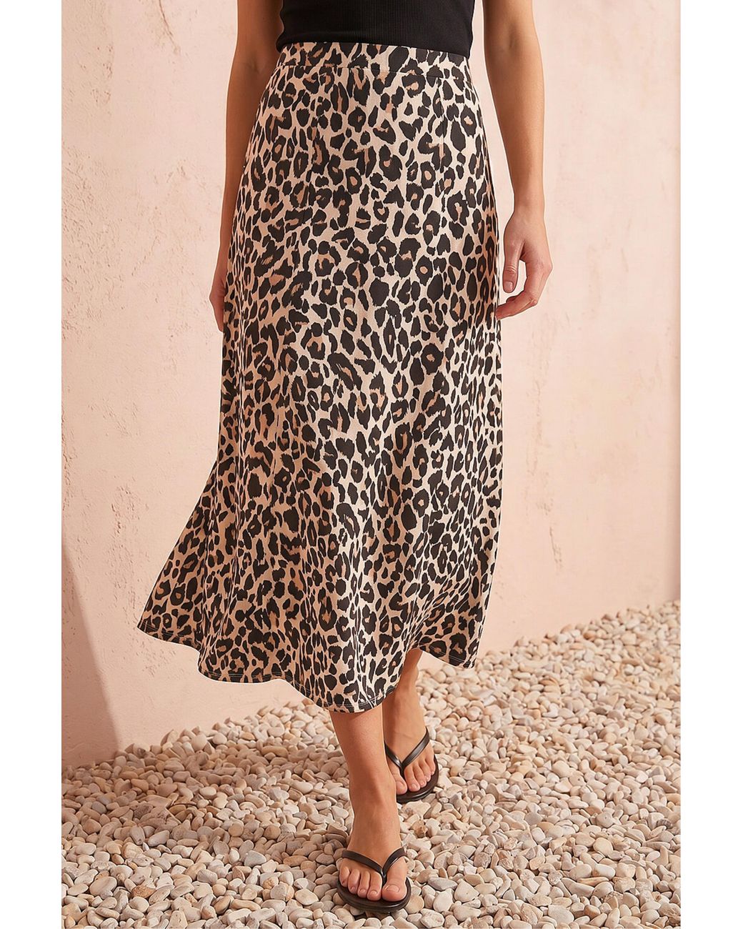 Roman Natural Animal Print Jersey Midi Skirt