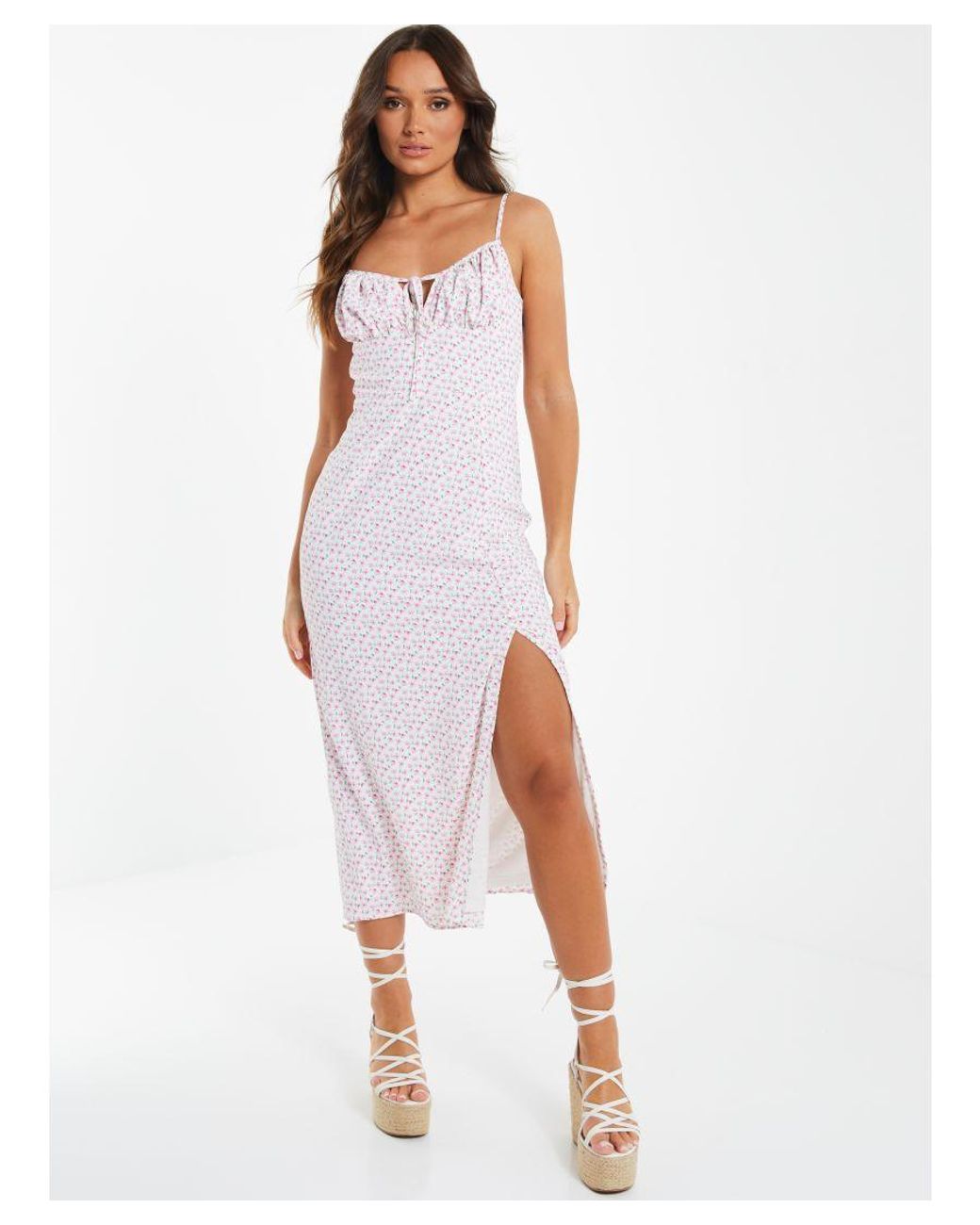 Quiz White Ditsy Floral Midi Dress Lyst UK