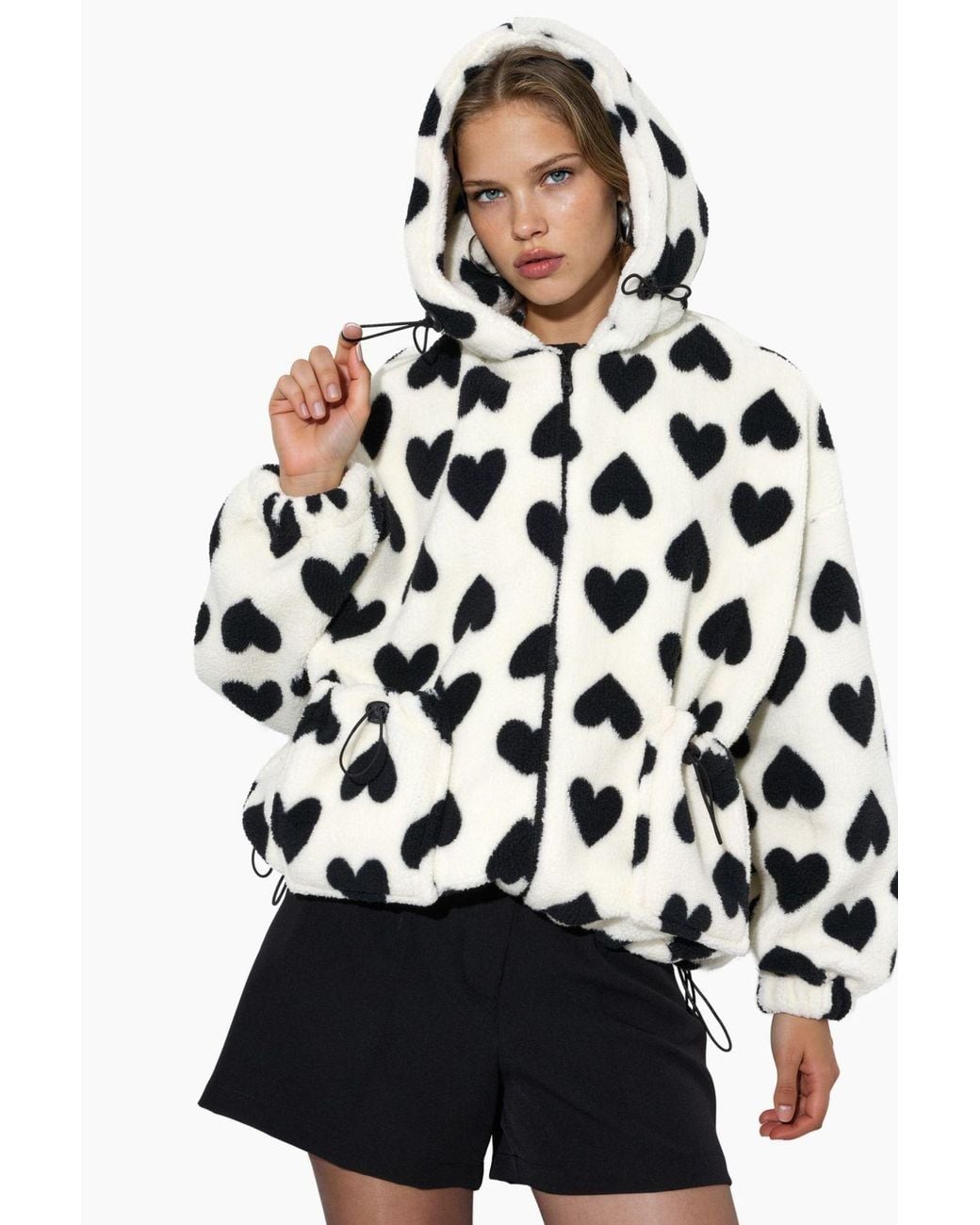 Hiccup White Heart Patterned Sherpa Jacket