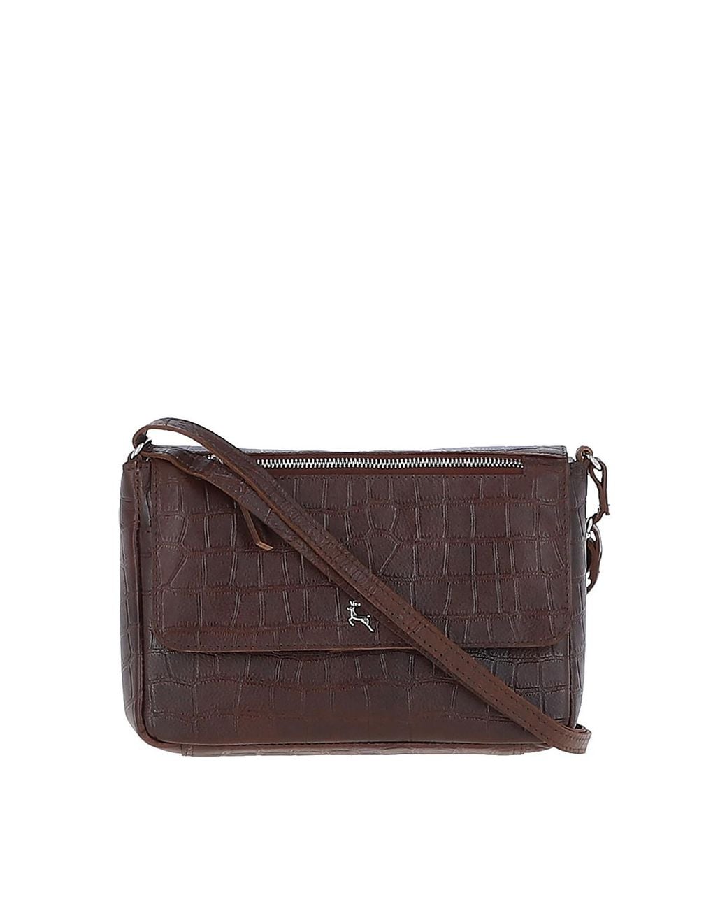 Ashwood Leather Purple 'Valentina' Flap Over Croc Print Real Shoulder Bag
