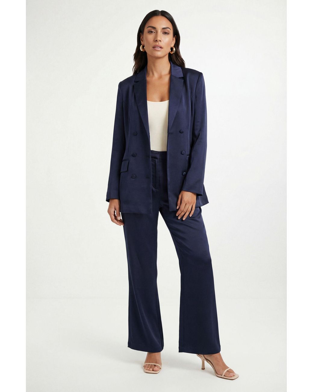 Wallis Blue Satin Wide Leg Trouser Coord
