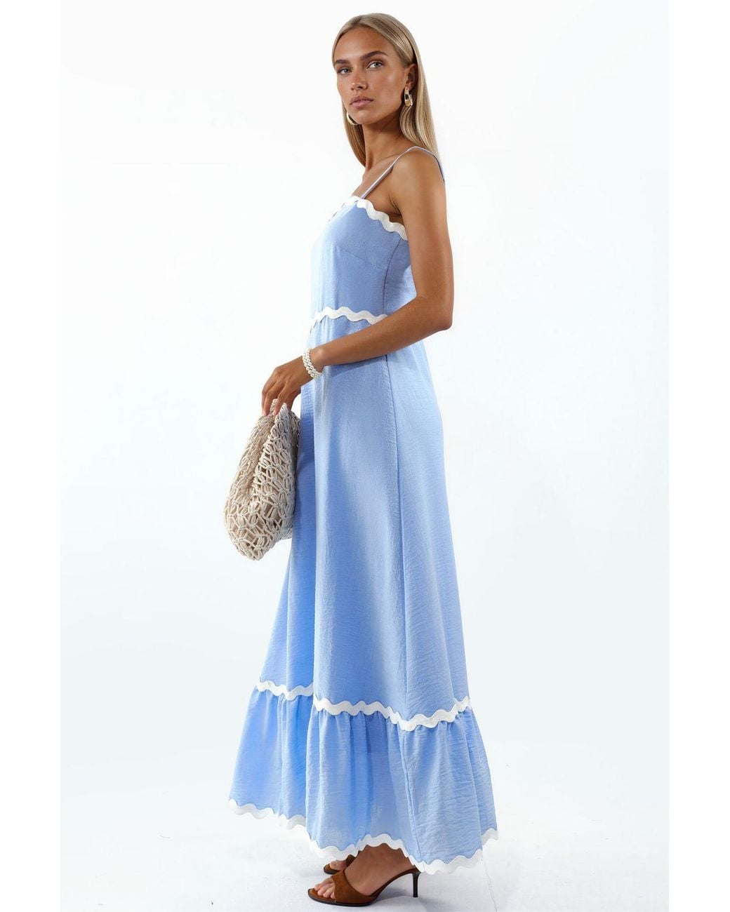 Msn-Collection Blue Strapless Linen Maxi Dress