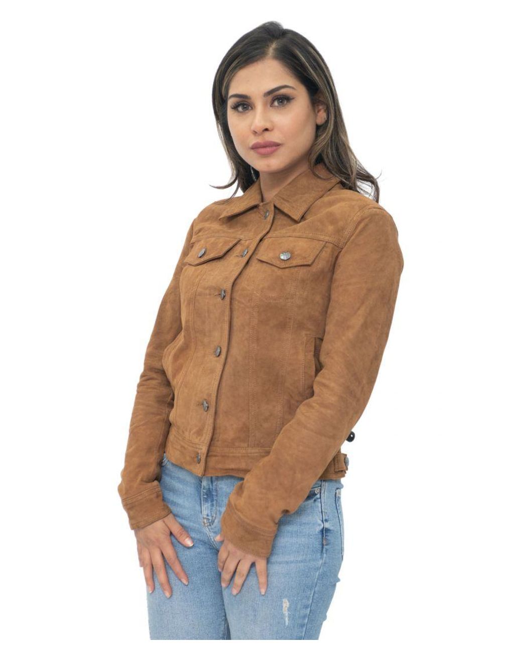 Infinity Leather Blue Goat Suede Trucker Jeans Jacket-Astoria