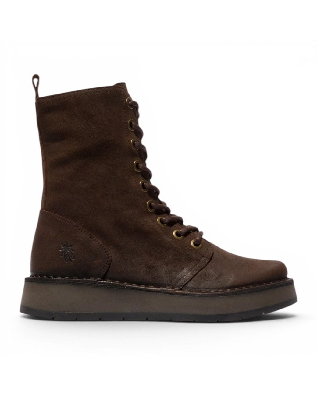 Fly London Brown Combat Suede Leather Lace-Up Boots